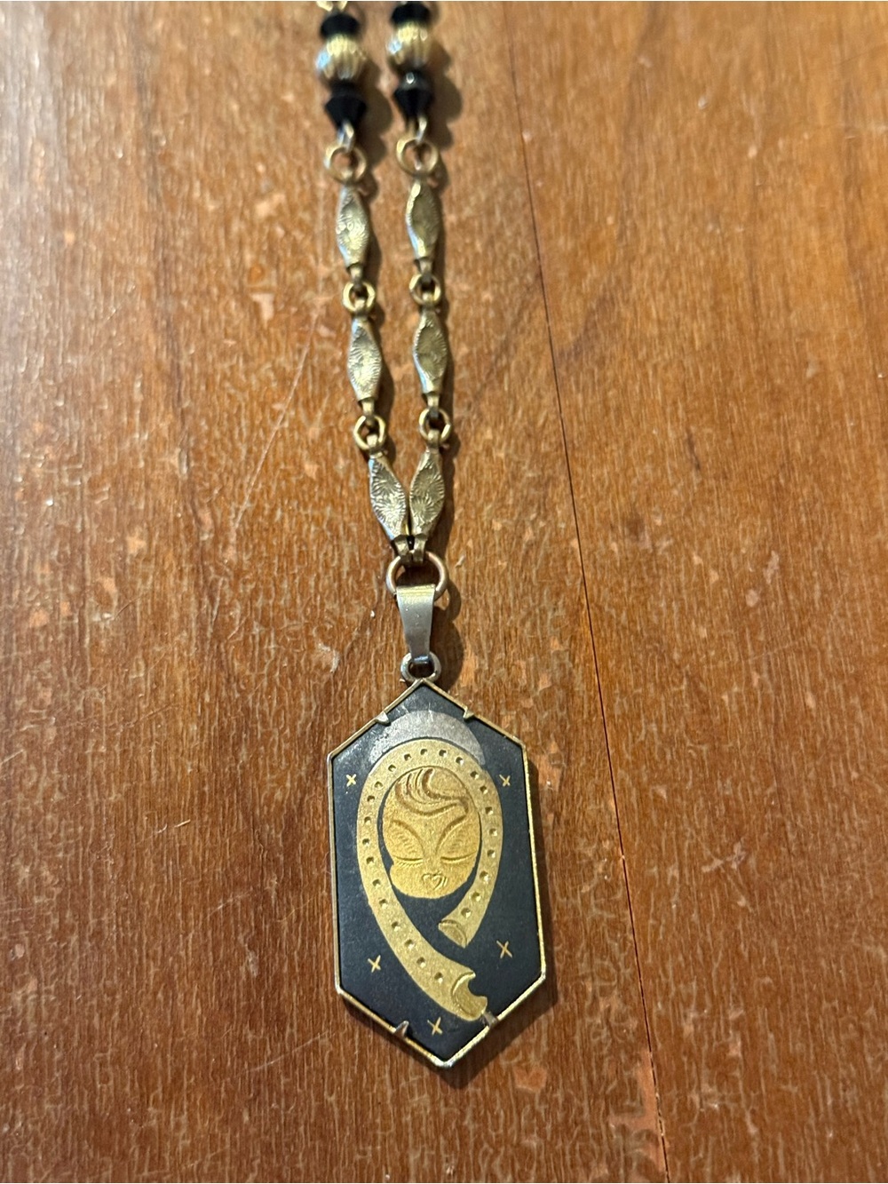 Stunning religious antique Toledo Damascene pendant on chain